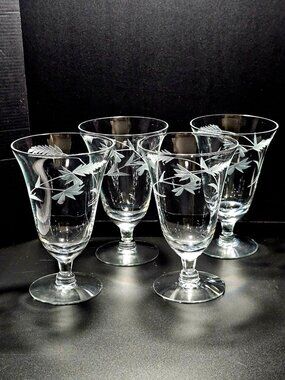 4 Weston Vintage Flower Ice Tea Glasses 5.5" romantic floral elegant stemware